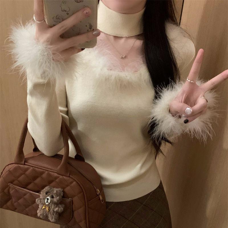 German Velvet Lace Fur Slim Fit Long Sleeve Warm Shirt