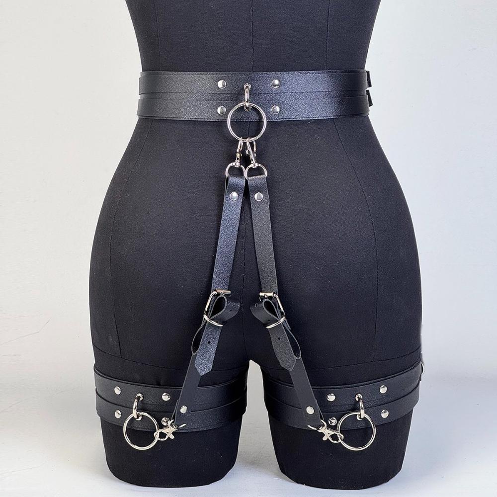 Women Fashion Pu Leather Belt Street Style Adjustable Garter Belt Cool Punk Gothic Exotic With Leg Jeans Decorative Accessory