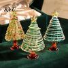 Miniature Xmas Tree Figurine Glazed Christmas Figurine, Colorful Decor, Handcrafted Glass Craft for Display Table Centerpiece Home Office Holiday