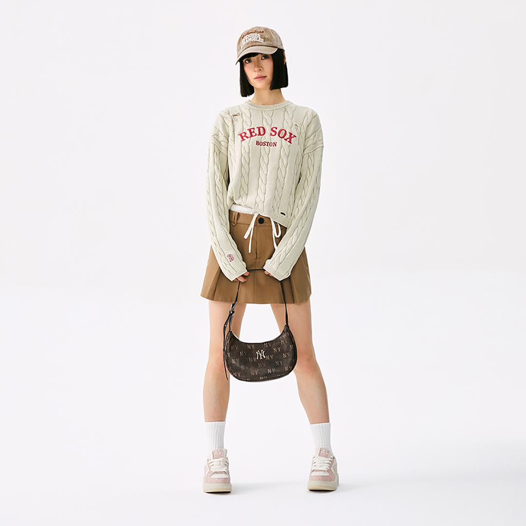 New MLB Preppy Style Collection Boston Red Sox 25FW Sweater Women's Light Sand 3FKPV0354-43SAL