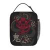 Japanese Art Oni Mask Snake Print Insulated Lunch Bag Portable Reusable Waterproof Thermal Bento Tote Bag for Work Travel Picnic