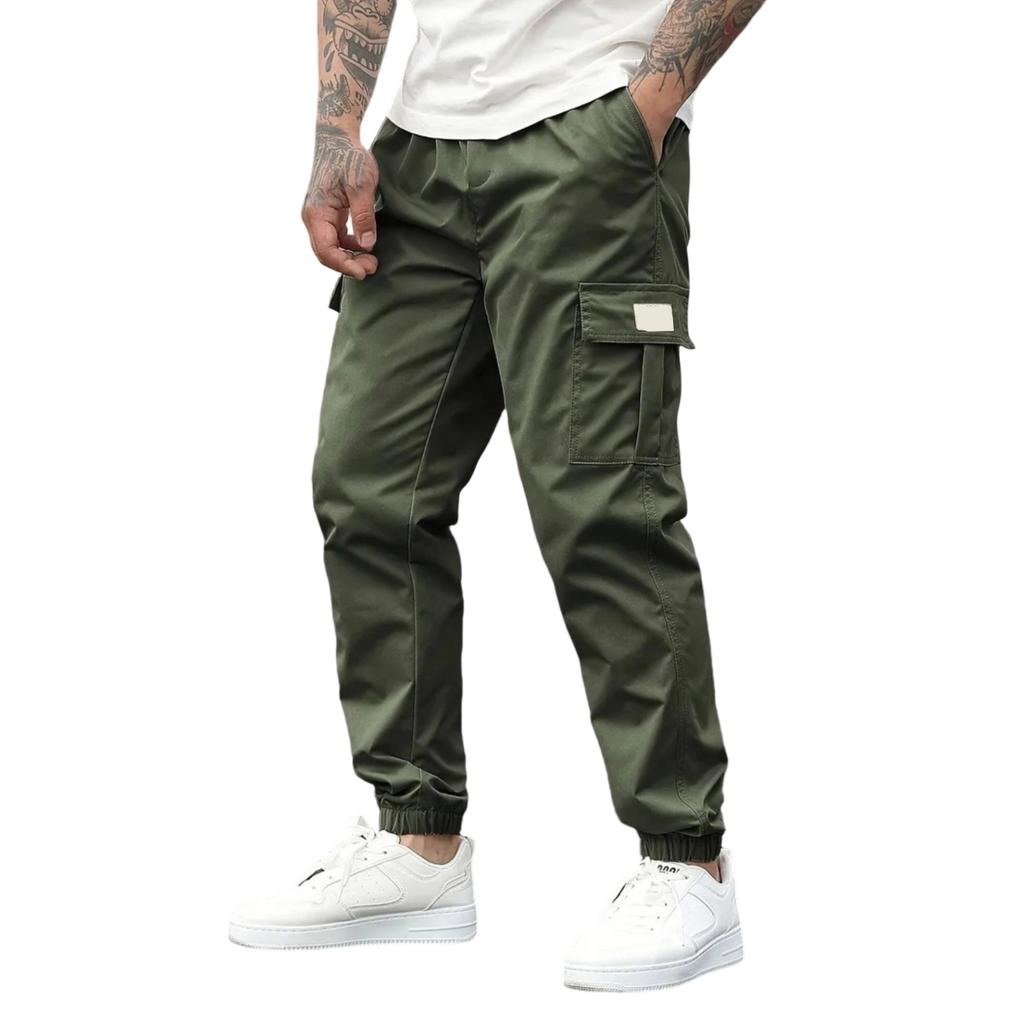 Men's Slim Fit Cargo Jogger Pants with Drawstring Elastic Waistband, Color Multi-Pocket Casual Trousers