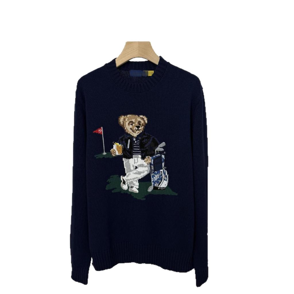 Men's Little Bear Embroidery Cotton Sweater - Autumn/Winter Collection