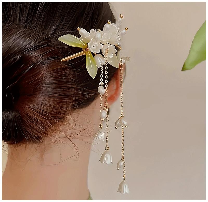 1pc White Lily of the Valley Hairpin Fairy Tassels Ancient Style  Chinese Style Headwear Handmade Hair Accessories Hair Needle