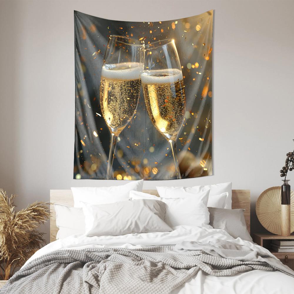 Golden Sparkle Romantic Champagne Wall Decorative Hanging Tapestry