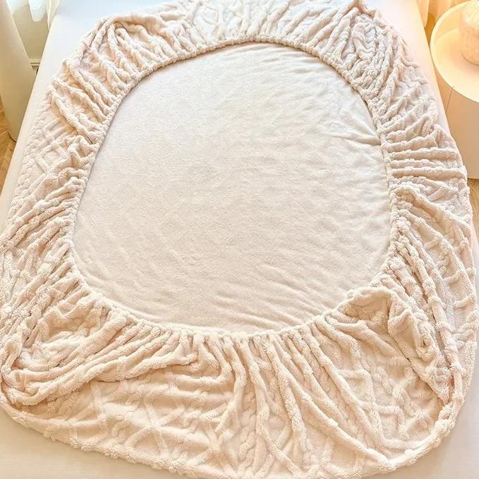 1 Pc Flannel Fleece Bed Sheet for Winter Warm Sofa Bed Matrimonial Coral Fleece Fluffy Fitted Sheets for Double Beds Sheets