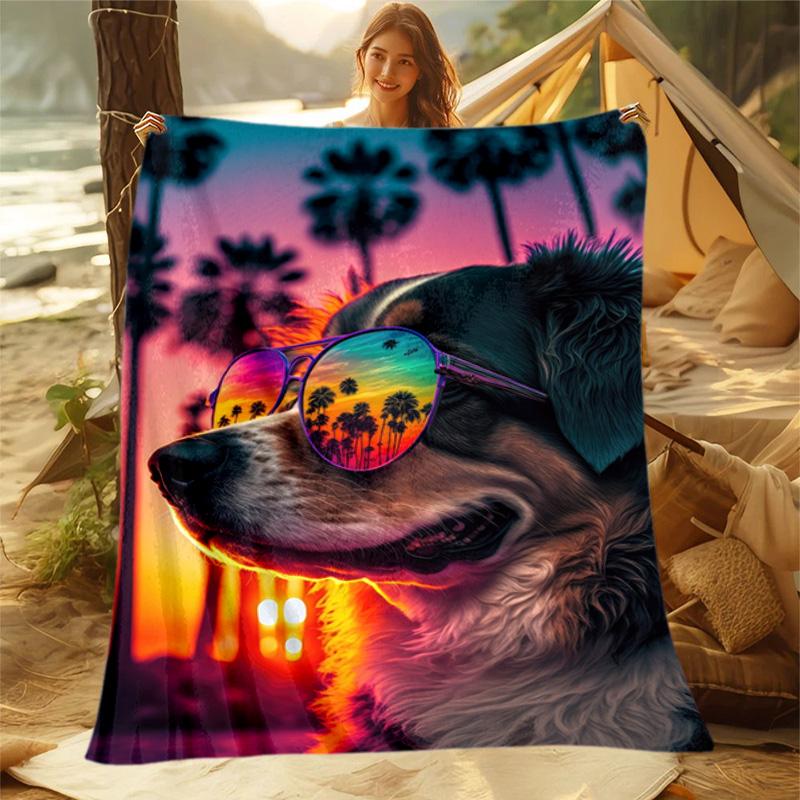 1pc dog pattern blanket, all season lightweight home office outdoor nap multifunctional blanket