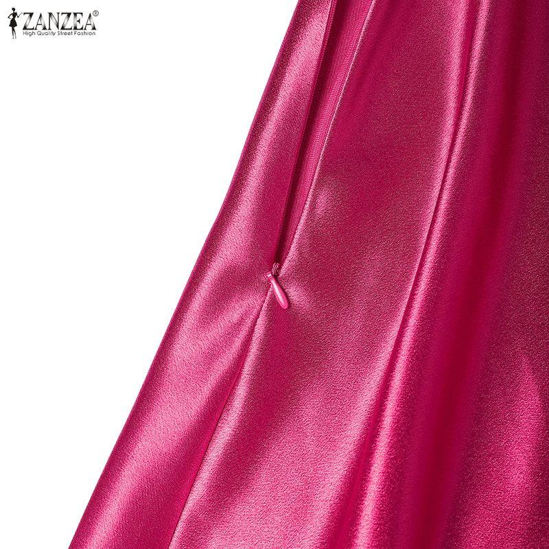 ZANZEA Women Casual Square Collar Summer Short Sleeve Long Dress