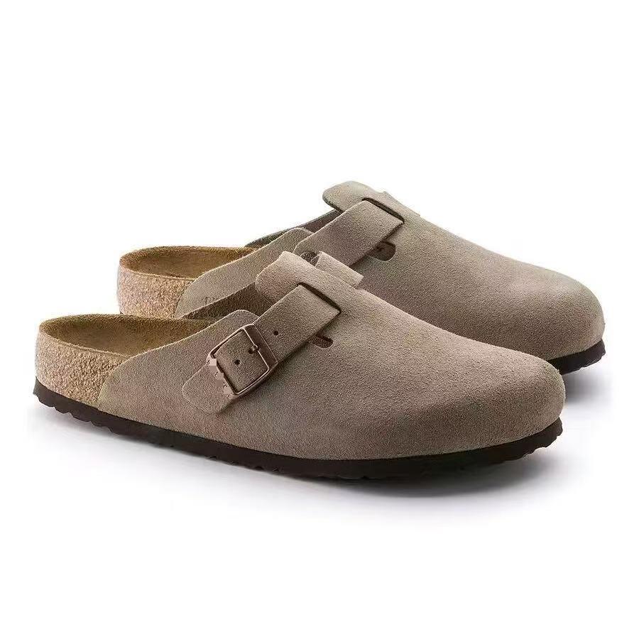 Birkenstock Genuine Leather Closed-Toe Half Slippers for Men and Women - Cork Insole, Spring/Autumn Style.