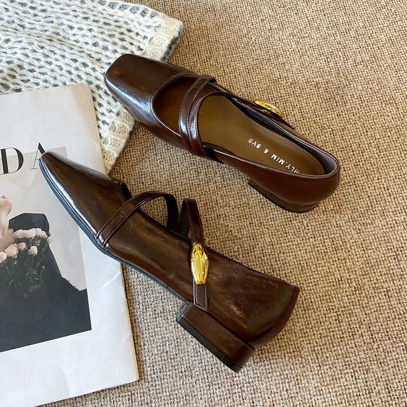 

G3760-71 French temperament with skirt thick heel single shoes women s 2025 spring and summer new commuter women s shoes evening shoes 40 коричневый