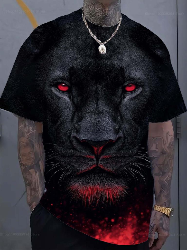 Mode Löwe 3D Gedrucktes Herren T-Shirt Lässiges schnelltrocknendes T-Shirt Tier Muster Oberteil Kurzarm Übergröße Herrenkleidung Streetwear