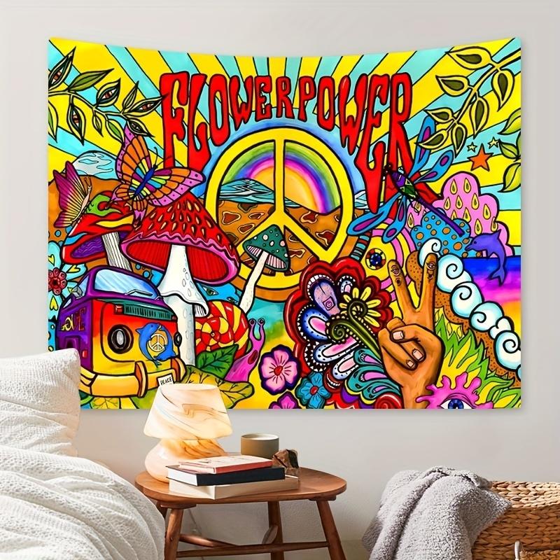 Hippie Psychic Flower Power Tapestry Pop Style Background Cloth Hippie Atmosphere Room Decoration