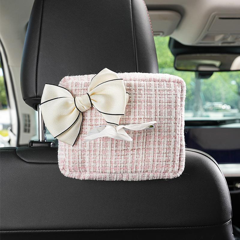 Scatola porta fazzoletti per auto Carino fiocco scatola da pompaggio per schienale seggiolino auto Borsa porta fazzoletti per auto di pregio