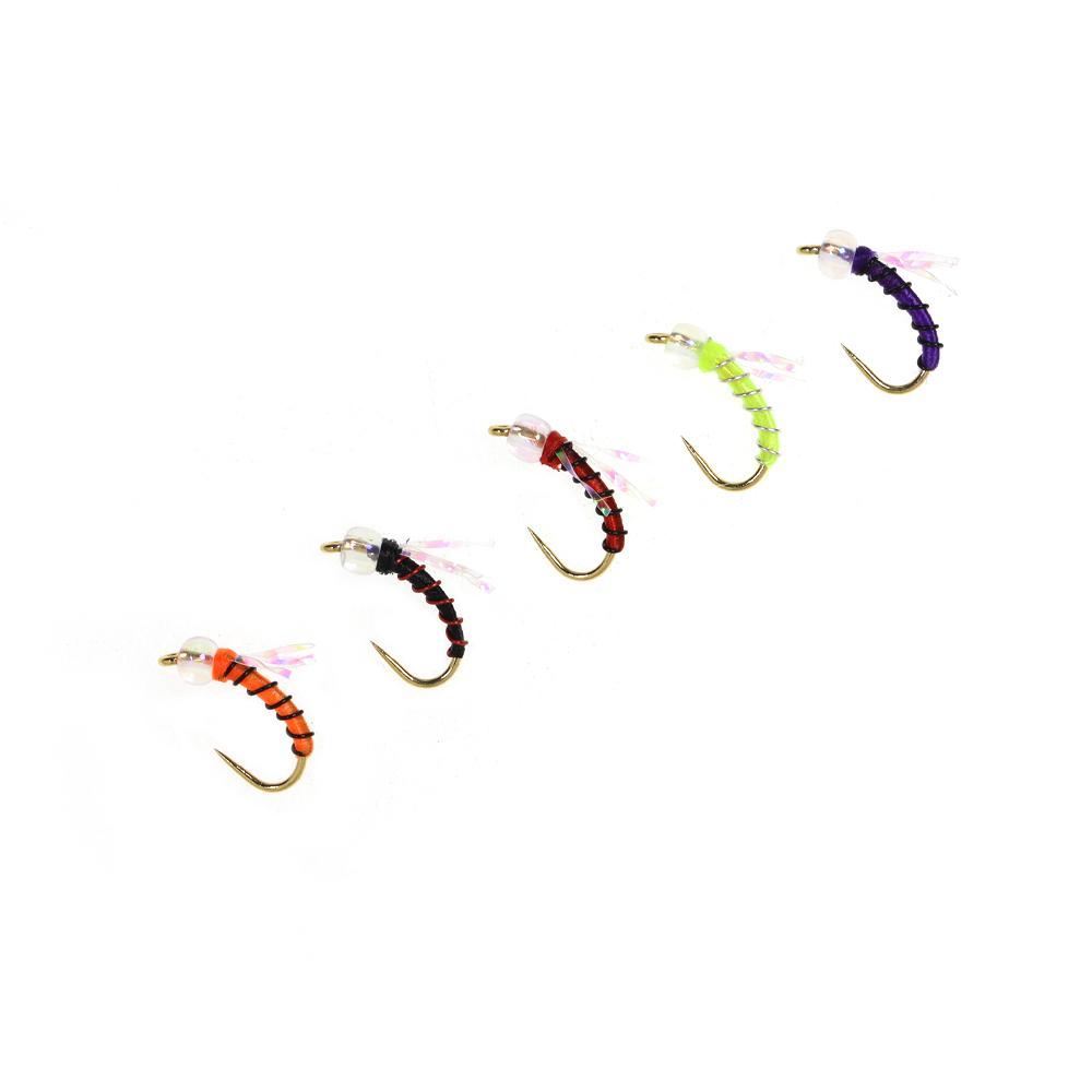 10 PIÈCES Nymphe Standard Midge pour la Pêche à la Mouche, Motif Truite pour Toute l'Année, Hameçon Doré sans Ardillon #16, Leurres d'Eau Douce pour la Pêche à la Mouche