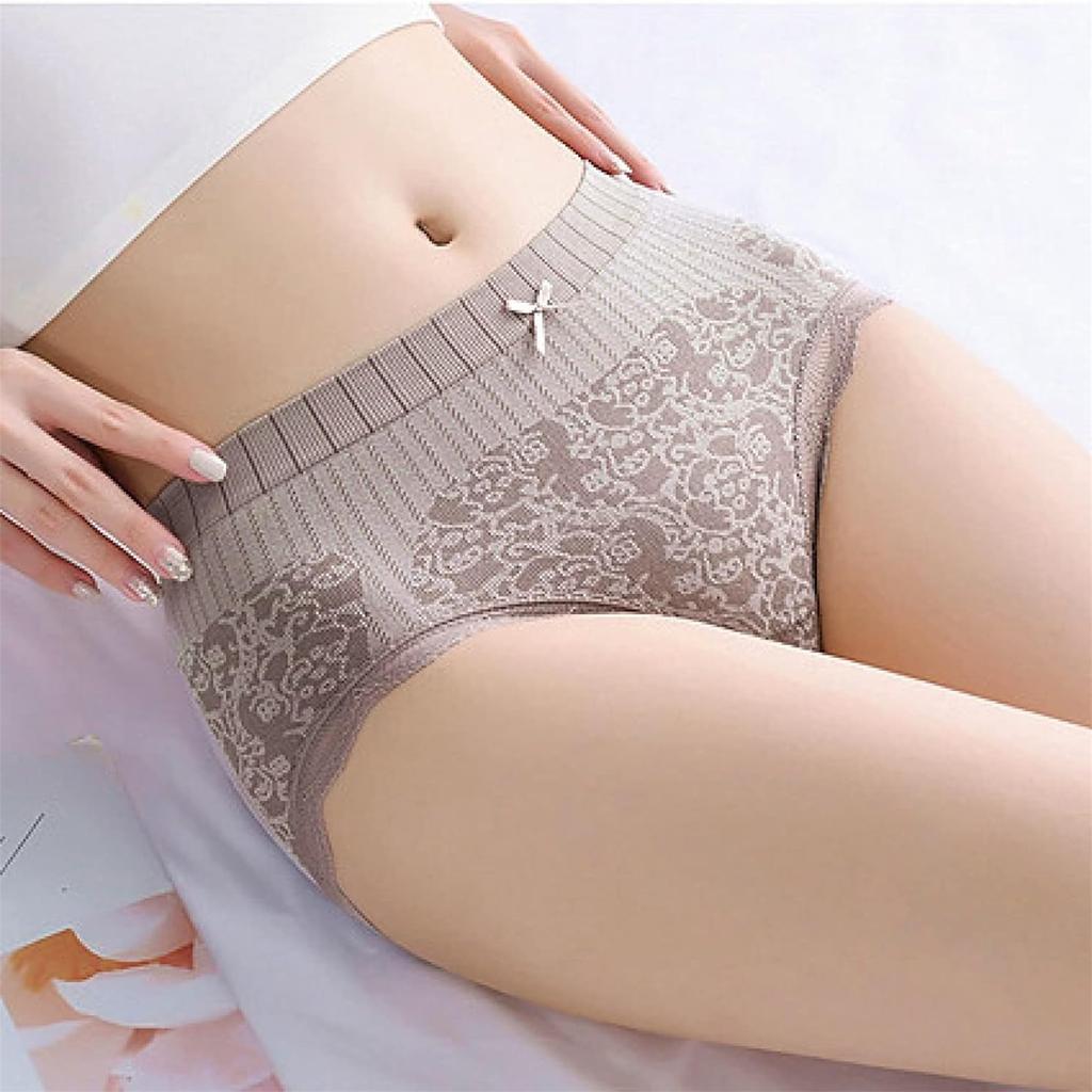 3-Pack Women's High Waist Cotton Lace Briefs Soft Seamless Underwear with Tummy Control