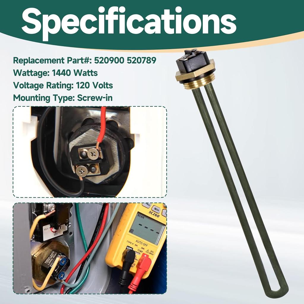 Replacement 520900 RV Water Heater Element for Suburban for Atwood 6-10 Gallon SW4DE SW6DE SW6DEL SW10 SW10DE SW10PE SW12DE SW12DEL Models with 1-1/2