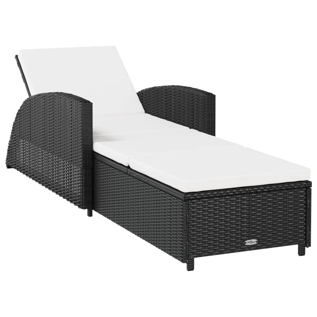 Sun Lounger with Cream Colored Cushion Poly Rattan in Black