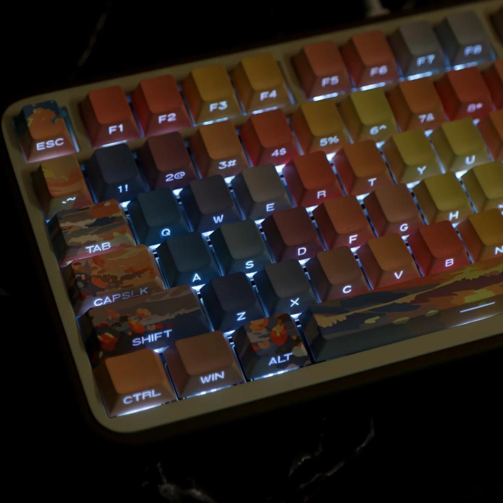Sunset Afterglow Keycaps Contrast Color Smudge Diy Side Engraved Translucent Keycap Camouflage Cherry Gradient 131Key Keycap Set