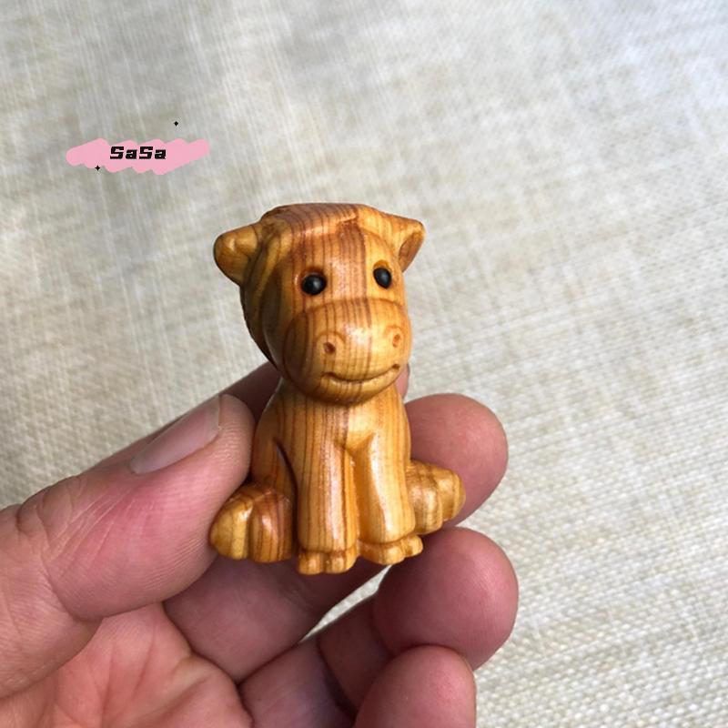 S-1/2pcs Mini Wood Carving Chinese New Year Horse Ornaments Zodiac Statue Cute Horse Decor Office Desktop Decor Car Decoration
