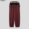 INCERUN Men Ruffled Elastic Waist Casual Long Sports Pants Trousers