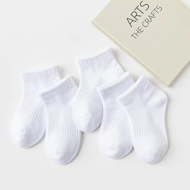 5 Pairs Kids Cotton Short Socks Spring Autumn Fashion Sports Socks For Baby Boy Girl Student Black White Pink Age 1-12 Years
