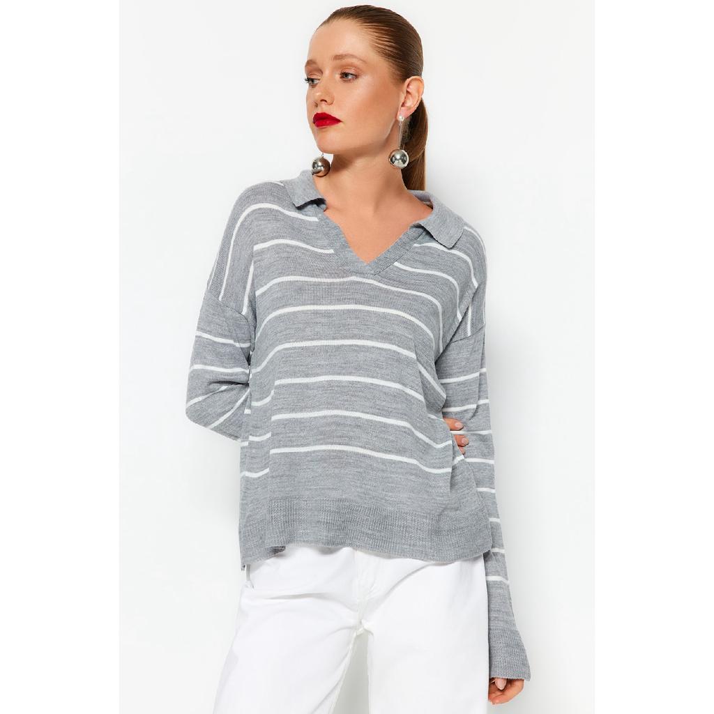 Navy Blue Striped Knitwear Sweater Twoaw22kz0735