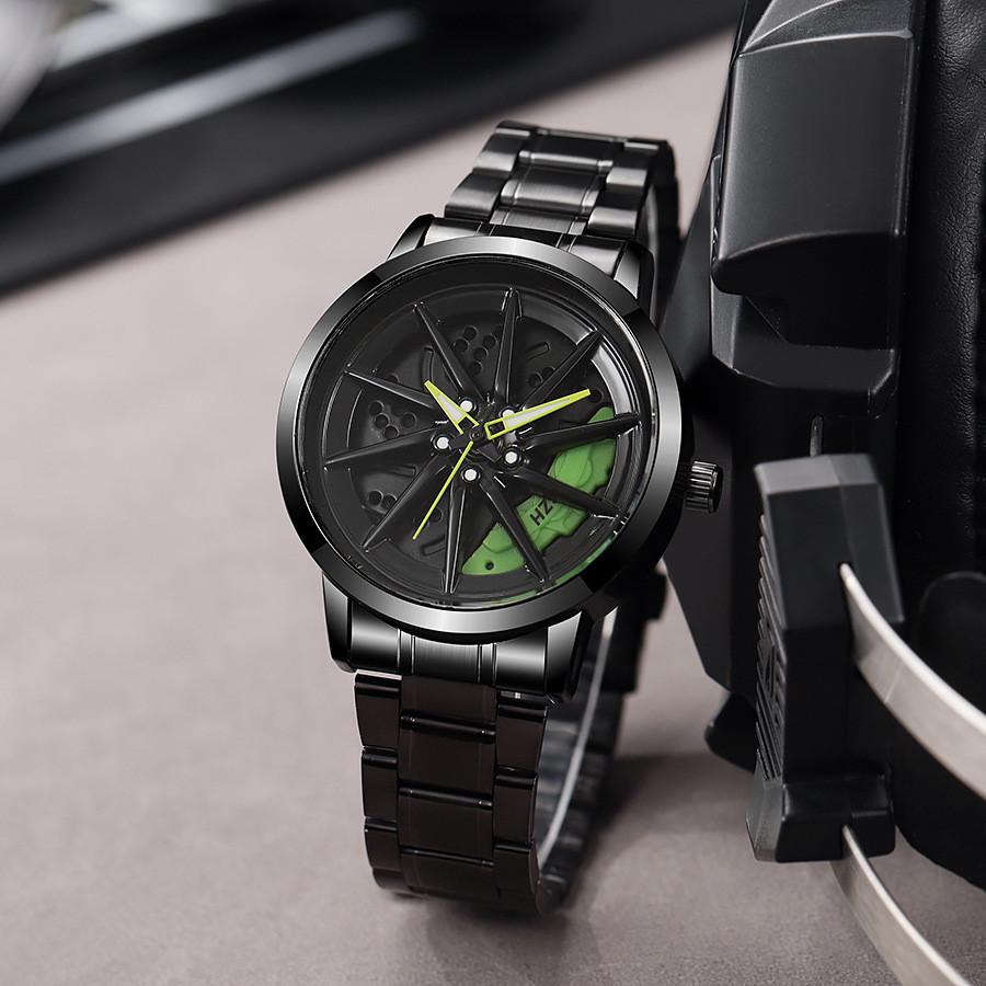 Sportwagenfelgen-Design Herren-Quarz-Uhr mit drehbarem Zifferblatt für Modebegeisterte