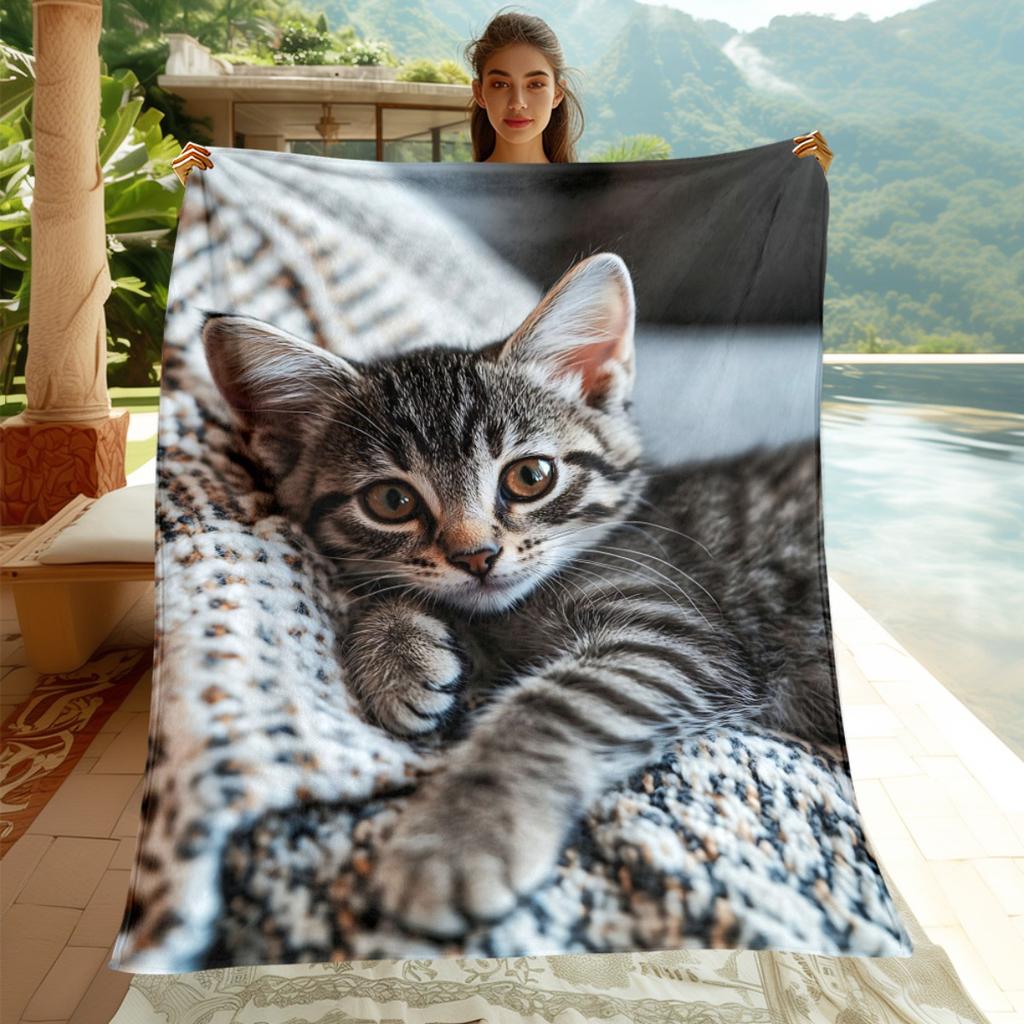 1pc Kitten in Blanket Portable Blanket- Lightweight Throwfor Sofa, Travel, Camping, Livingroom, Office, Couch, Chair, and Bed - Digital Prin