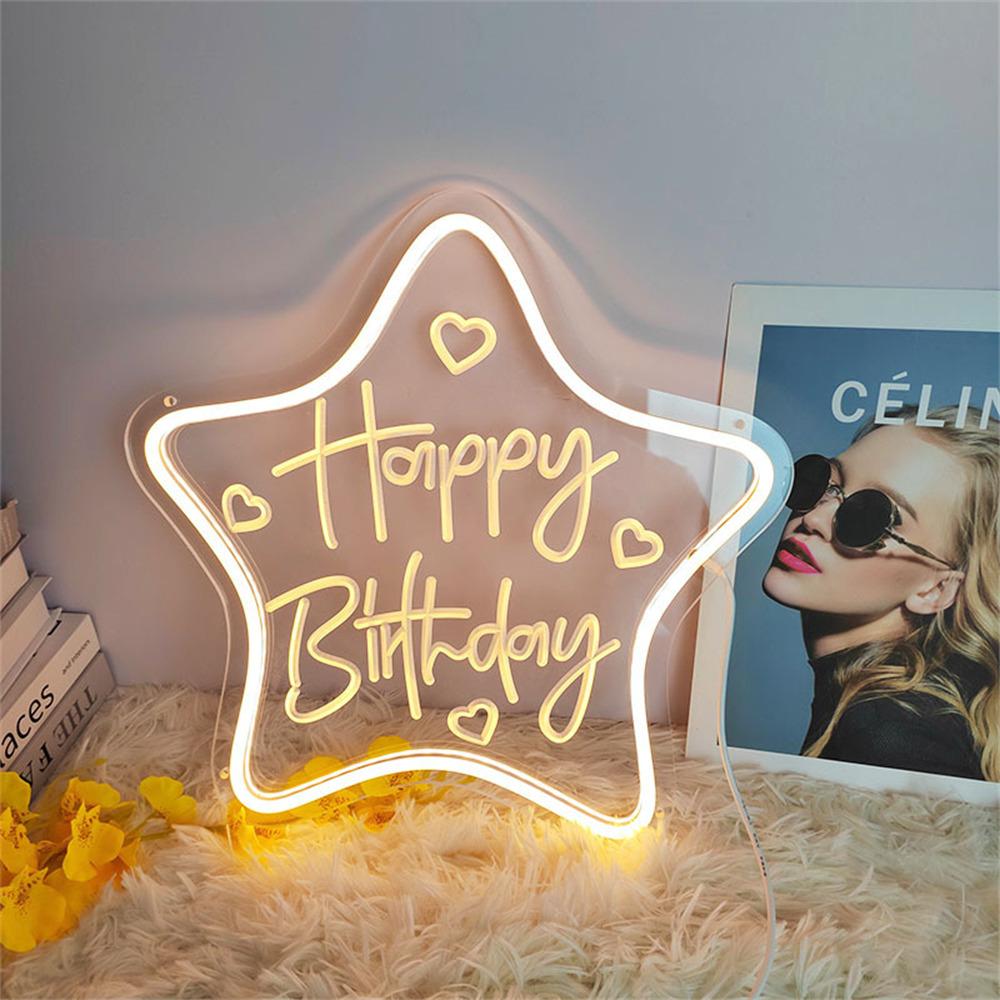 Happy Birthday Letter LED Light Neon Sign Party Decoration Atmosphere Lamp for Birthday Celebration