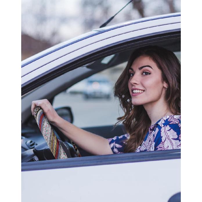 SEG Direct Boho Steering Wheel Cover With Baja Blanket Cloth, Ethnic Style Auto Wheel Cover Made Of Coarse Flax, Fits 14 1/2-15 1/4 Inches Car Wheel