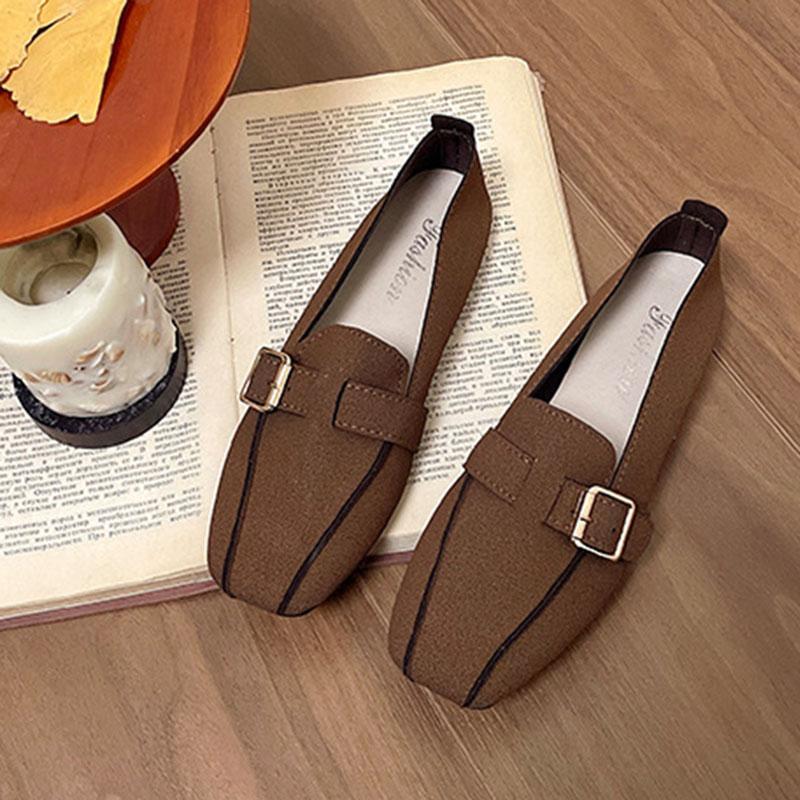 

Тонкие туфли с пряжкой на ремне, женские, весна-осень, балетки, новые ретро-лоферы с квадратным носком, однотонные женские повседневные мокасины без застежек 35 кофейный