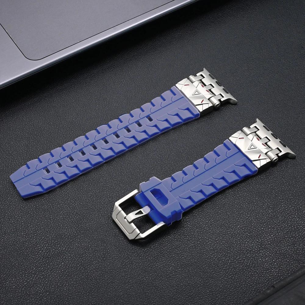 Men Silicone Band For Apple Watch Ultra 2/1 49mm Series 10 9 8 7 Se 6 5 Se Luxury Sports Bracelet for Iwatch 46mm 44 45mm Strap