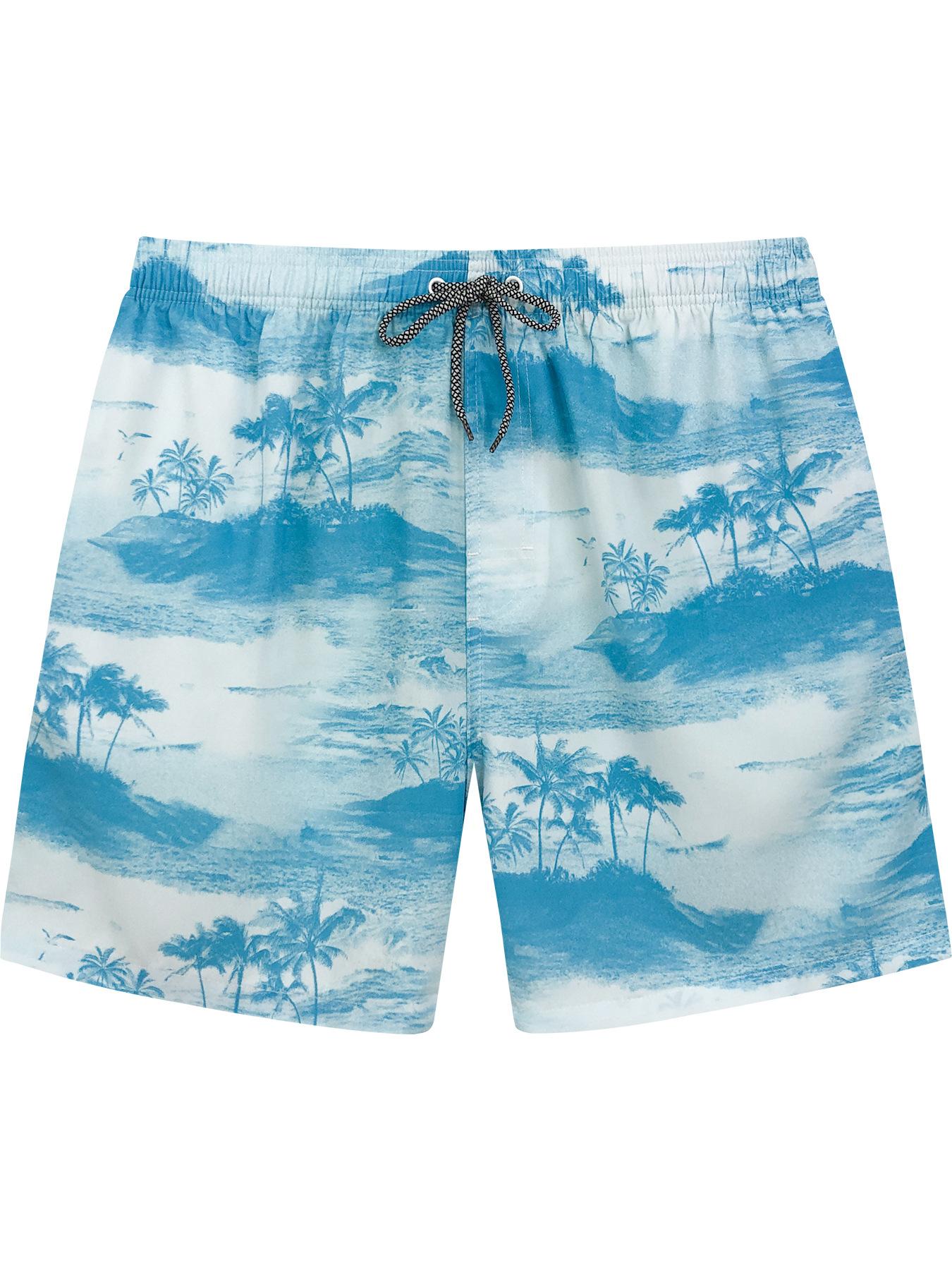 

European And American Loose Casual Hawaiian Flower Shorts Men S Summer Youth Floral Ice Silk Vacation Seaside Beach Pants S небесно-голубой