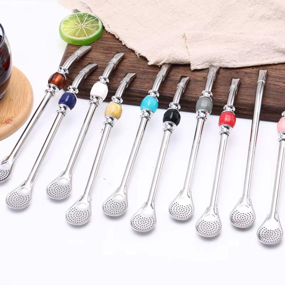 Removable Stainless Steel Straw Reusable Filter Spoon Straw Drinking Straw Spoon  Tea Drinking