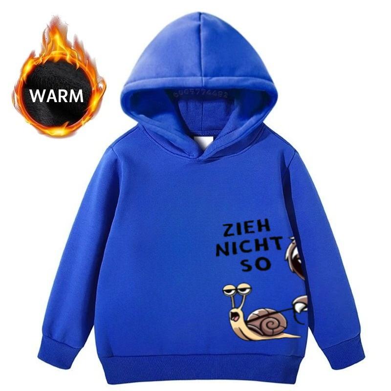 Latest model Warm fleece children's hooded sweater with cute cartoon snail letter pattern, loose and casual pullover hoodie