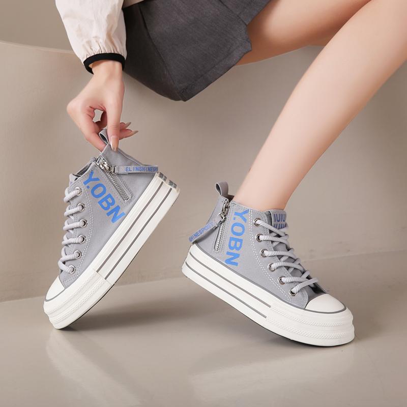 CRLAYDK 2024 Fall Women's Canvas Platform Shoes Classic High Top Zipper Tennis Fashion Casual Slip On Sneakers for Walking