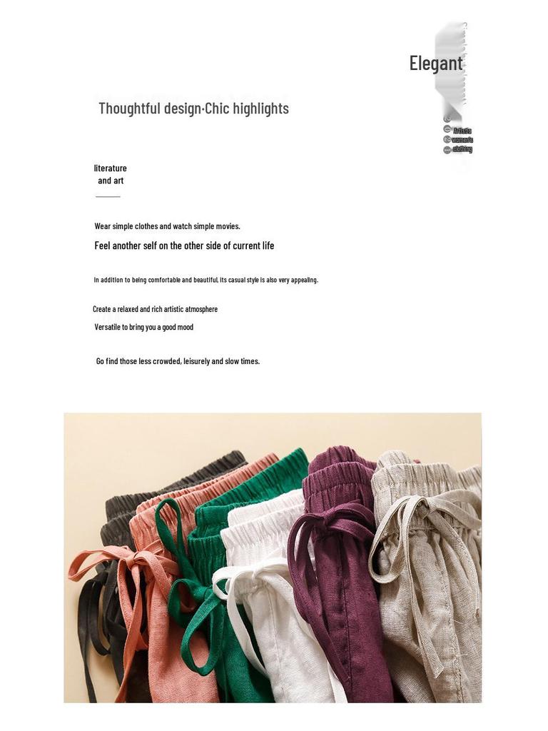 Women's Summer 2024 Retro Cotton Linen Ruffle Wide-Leg Shorts - Casual, Loose Mid-Length.