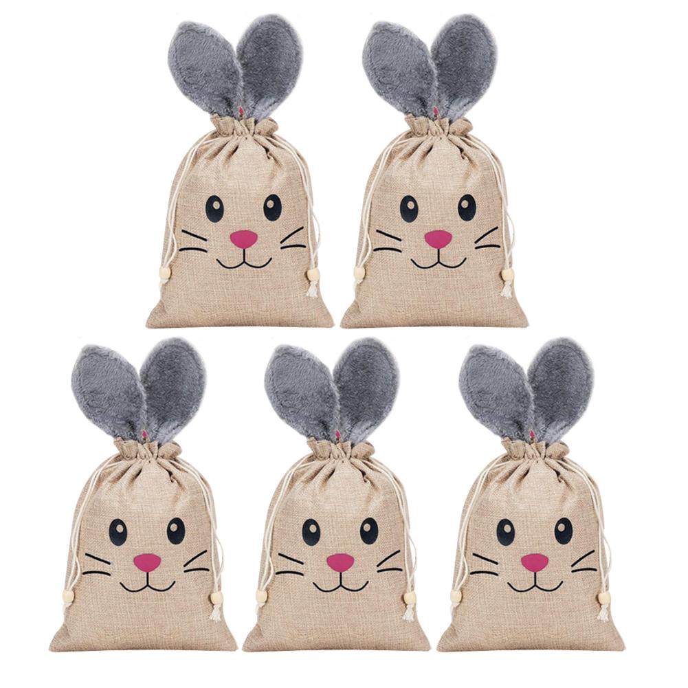 Easter Bunny Linen Drawstring Gift Bags Cute Rabbit Ear Linen Pouches Candy Chocolate Treat Bags for Holiday Gift Wrapping DIY