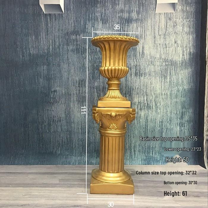 Wedding Gold Roman Column Flower Stand – European Stripe Trophy Fiberglass Décor