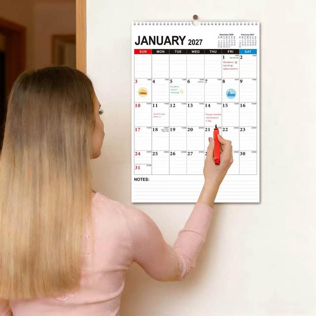 2027 Wall Calendar - Coil Monthly Hanging Calendar with Writable Memo Notes for Home or Use