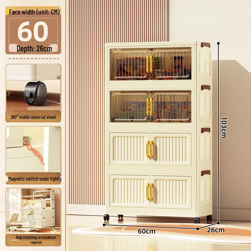 40-60cm Wide Transparent Foldable Double Door Floor Storage Cabinet with Multiple Layers