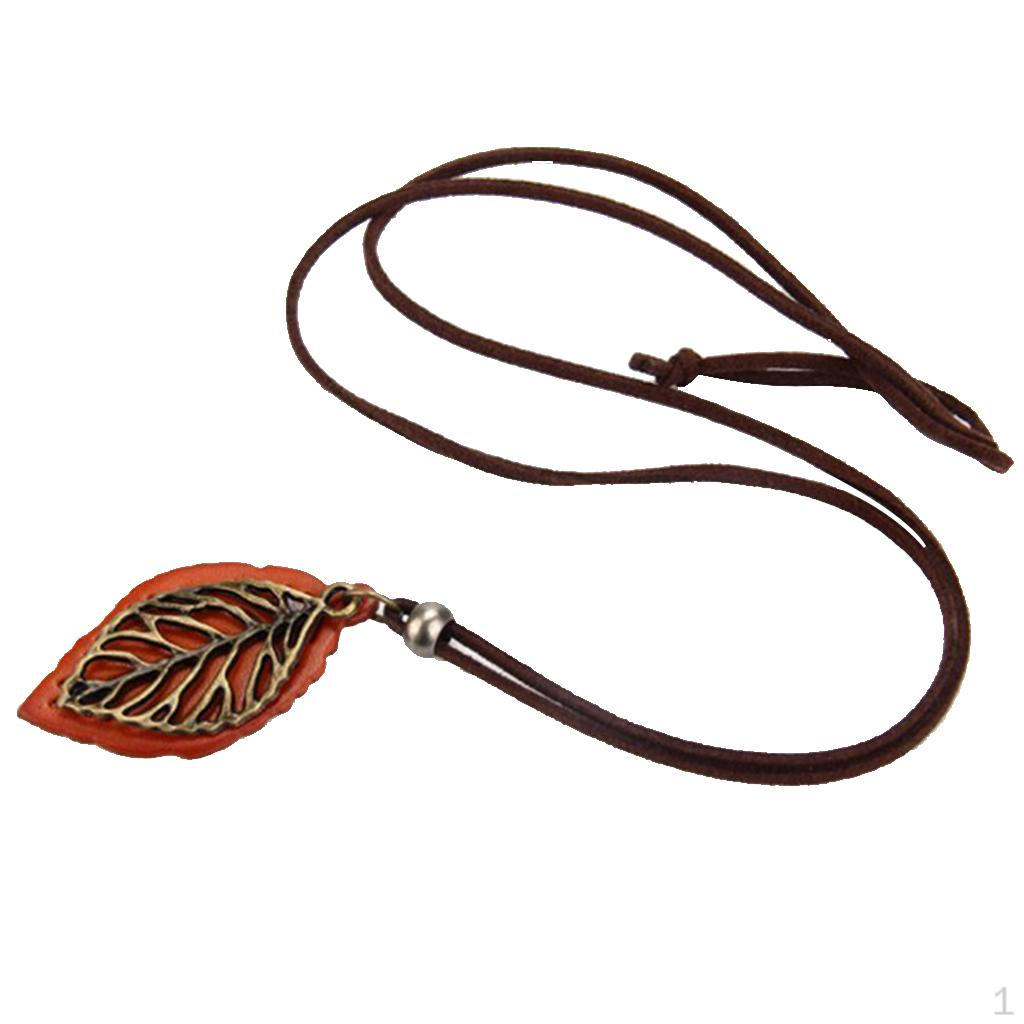 Leather Leaves Pendant Long Sweater Chain