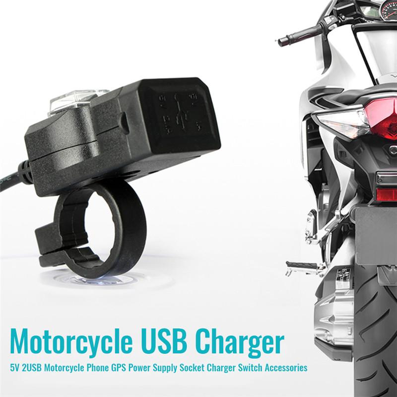 Motorbike Charger Adapter Power Supply Socket for Phone Motorcycle GPS MP4 Dual USB Port 12V Waterproof Handlebar