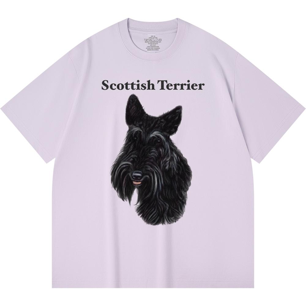 230GSM 100% Baumwoll-T-Shirt Schottischer Terrier Print T-Shirts Lustiger Harajuku-Stil Gekämmtes Baumwoll-T-Shirt