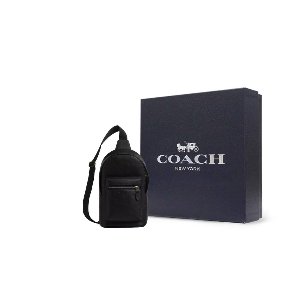 Coach 20 Zipper Adjustable Shoulder Strap Pebble Leather Crossbody Waist Bag Small Men bags Black CY206-QBBK