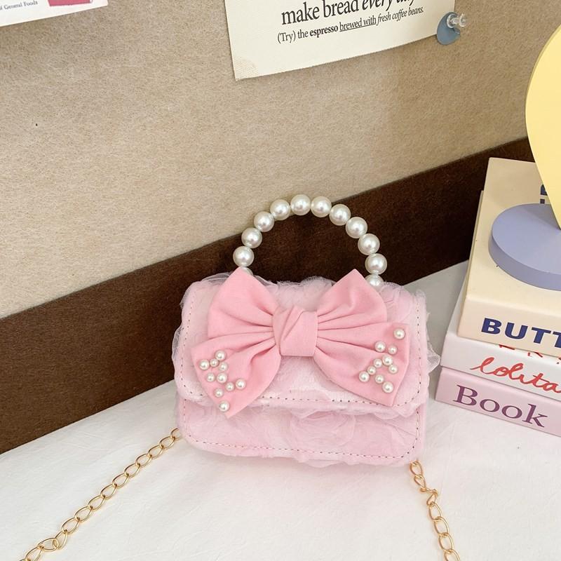Charming Mini Butterfly Knot Chain Shoulder Bag For Kids With Pearl Handle