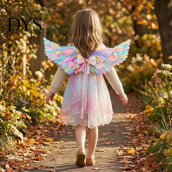 Cupid Wings for Valentine Day Angel Feather Wing Kids Girls, Colorful Elf Decorative Events Costume Birthday Party, Fairy Cosplay, Halloween,