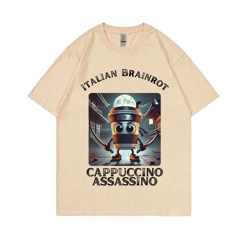Italian Brainrot Cappuccino Assasino Funny Meme Tshirt Men Women Casual Joke Humor  T-shirt Unisex Vintage Oversized T Shirts