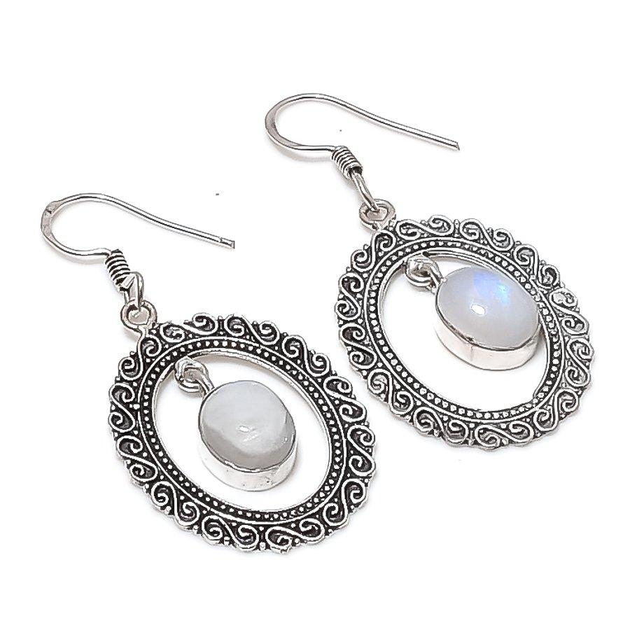 Moonstone Gemstone 925 Sterling Silver Earring 1.97"