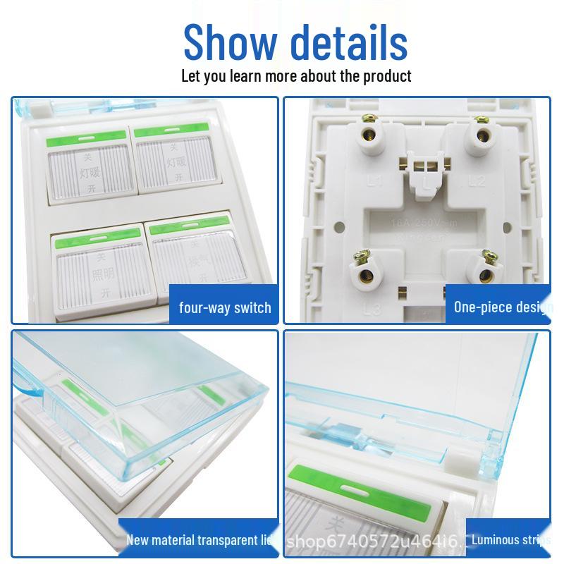 Waterproof 4-Gang Bathroom Heater & Light Switch with Cover